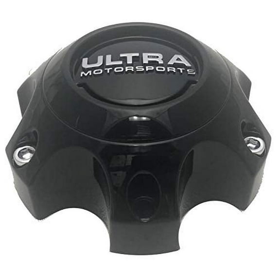 Ultra Motorsports 6 Lug Gloss Black Wheel Center Cap Set of 4 Pn: 89-9764BK with Bolts
