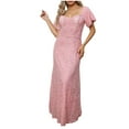 thumbnail image 2 of BSDJILFG Plus Size Pink Sequin Dress High Waisted Fall Evening Prom Party Dress Short Puffy Sleeve Square Neck Backless Maxi Dress ,S-3XL, 2 of 7