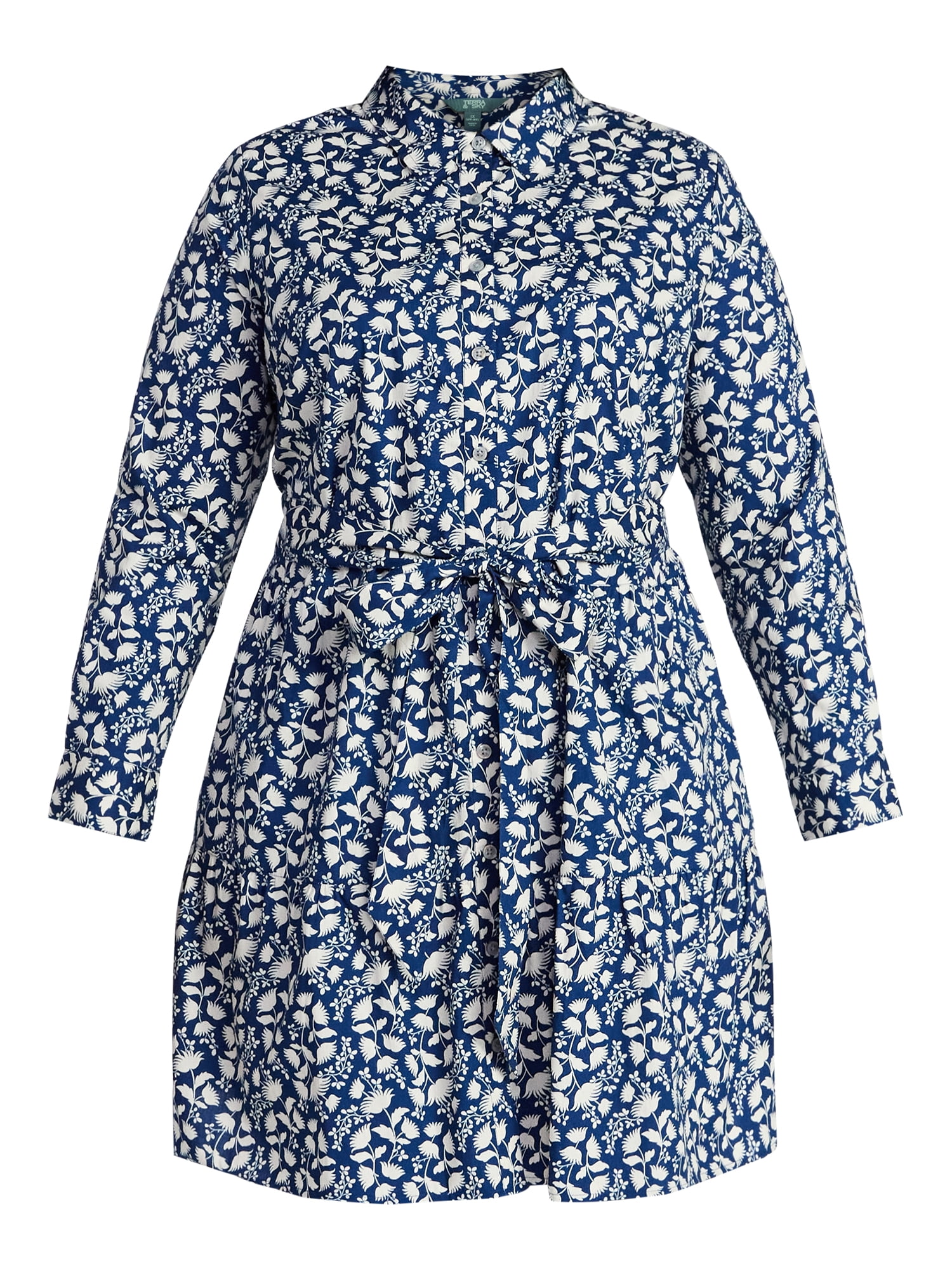 Terra & Sky Women's Plus Size Tiered Shirt Dress with Long Sleeves, Sizes 0X-5X