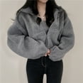 thumbnail image 4 of Women Fleece Zip Up Jacket Cute Y2K Winter Warm Trendy Crop Coat Shacket Outerwear Aesthetic Clothes Gray M, 4 of 8
