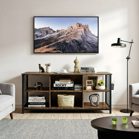 YYAo TV Stand, Television Console Table,Entertainment Center,Mid-Century Wooden TV Stand with Storage Basket for TVs up to 65 Inch-Rustic Brown