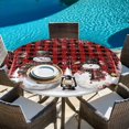 thumbnail image 6 of Red Plaid Christmas Round Tablecloth, Fitted Table Cover with Elastic for 36"-44" Round Tables, Snowman Snowflake Winter Birds Table Cloth Outdoor Indoor Dinning Party Waterproof Tablecloths, 6 of 7