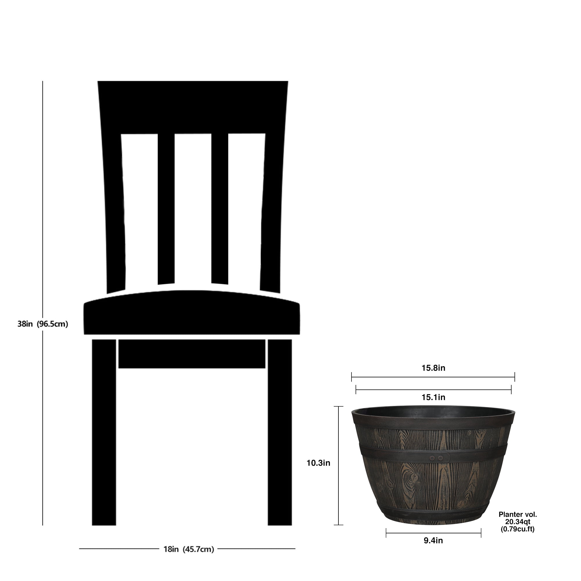 Better Homes & Gardens Whiskey Barrel Round Recycled Resin Planter, Brown, 19.9 in x 19.9 in x 13 in