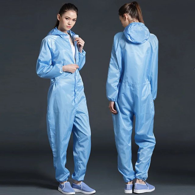 Unisex Full-Body Hooded Dustproof Quick-Dry Coveralls, Polyester, for Cleanrooms
