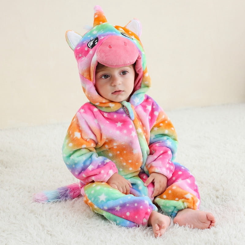 LOLANTA Baby Toddler Girls Unicorn One-piece, Infant Fleece Hooded Rompers, Double Way Zipper Closure 6 Months-3T