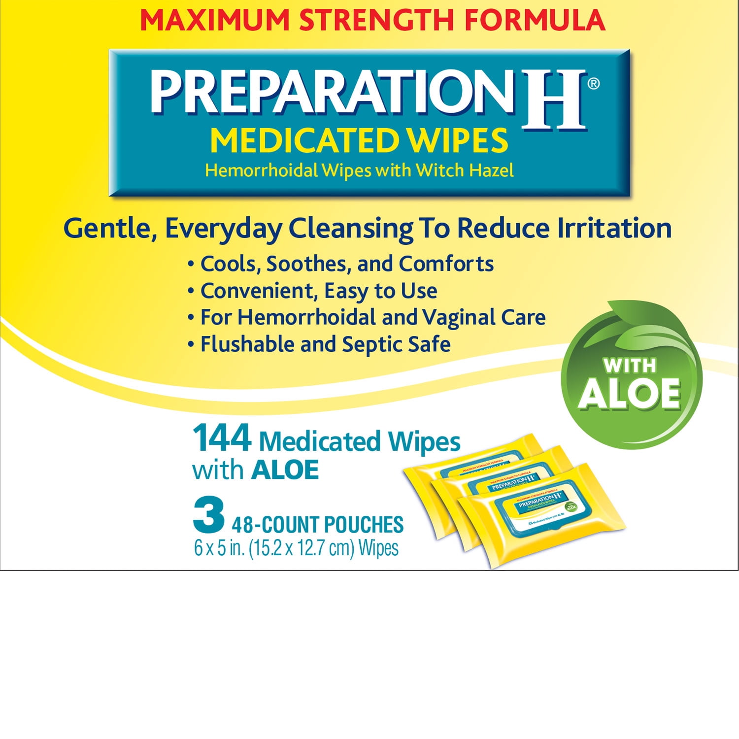 Preparation H Medicated Hemorrhoidal Relief Wipes with Aloe, 144