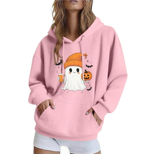 Women's Halloween Sweatshirt 2025 - Ghost Print | Oversized Crewneck Spooky Pullover