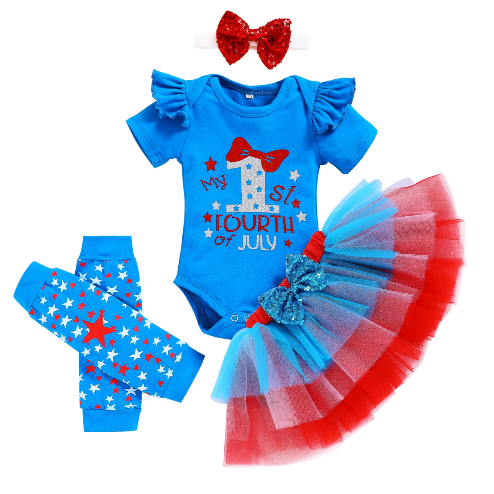 GRNSHTS Baby Girl My First 4th of July Outfits Short Sleeve Romper+Tutu