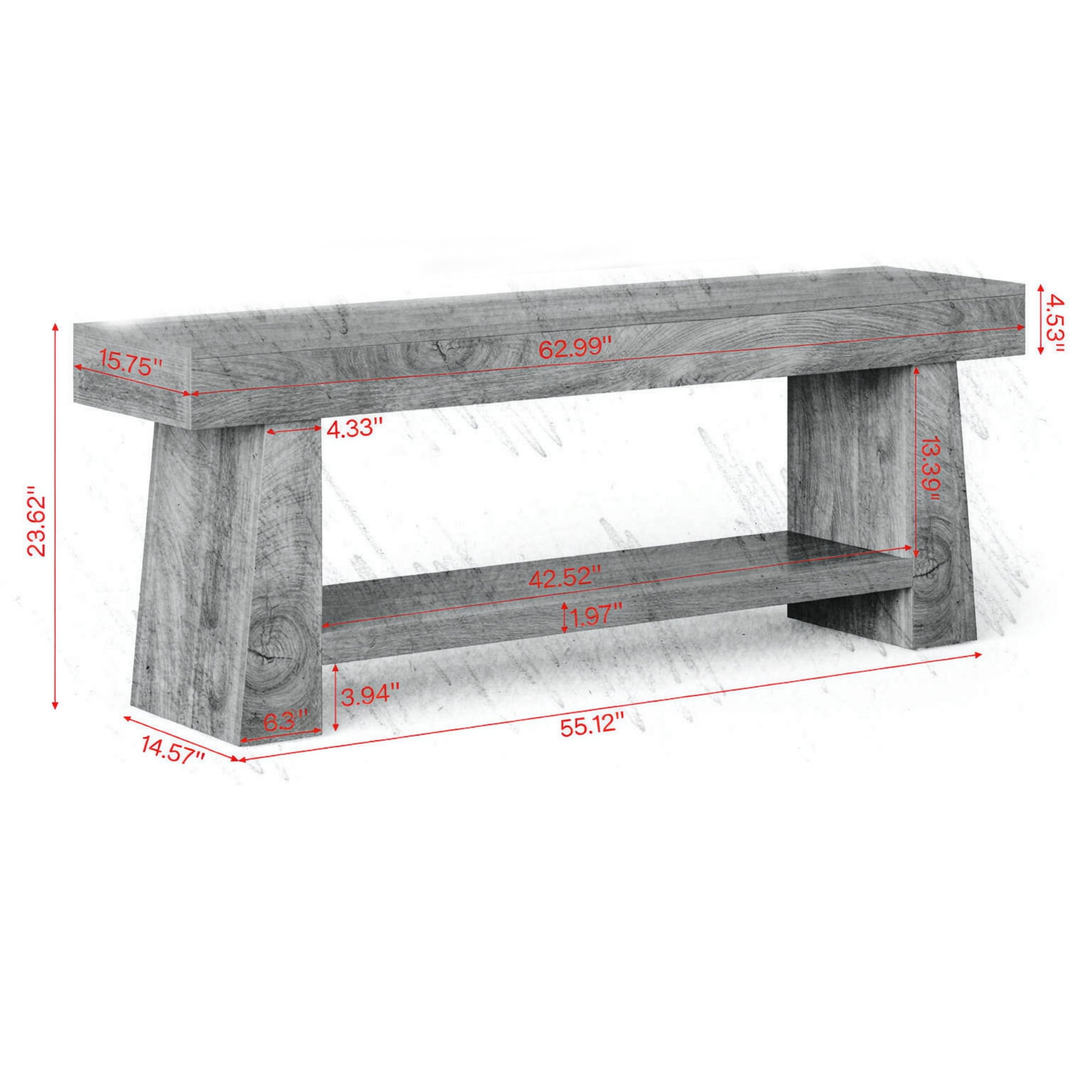 63 Inch Farmhouse TV Stand, Entertainment Center with 2 Tier Shelf for 55 to 75 Inch TVs