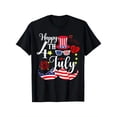 thumbnail image 1 of Camiseta con gráfico de la bandera estadounidense patriótica del 4 de julio, gafas de moda, negra con estampado de estrellas y rayas rojas, blancas y azules, unisex, informal, de manga corta y cuello, 1 of 6