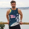 thumbnail image 6 of Gukieu Astronaut With USA Flag Print Men's Quick Dry Fitness Vest, Round Neck Sleeveless Fitness Bodybuilding Top-Medium, 6 of 7