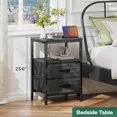 thumbnail image 2 of Nightstand with Charging Station, Side Table with Fabric Drawers, End Table with Open Shelf, Bedside Table with USB Ports and Outlets, Night Stand for Bedroom, Charcoal Black Wood Grain Print, 2 of 18