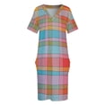 thumbnail image 3 of Vestido holgado a cuadros de Madras para mujer traje de verano con bolsillos rojo azul Rosa Verde ocre, 3 of 6