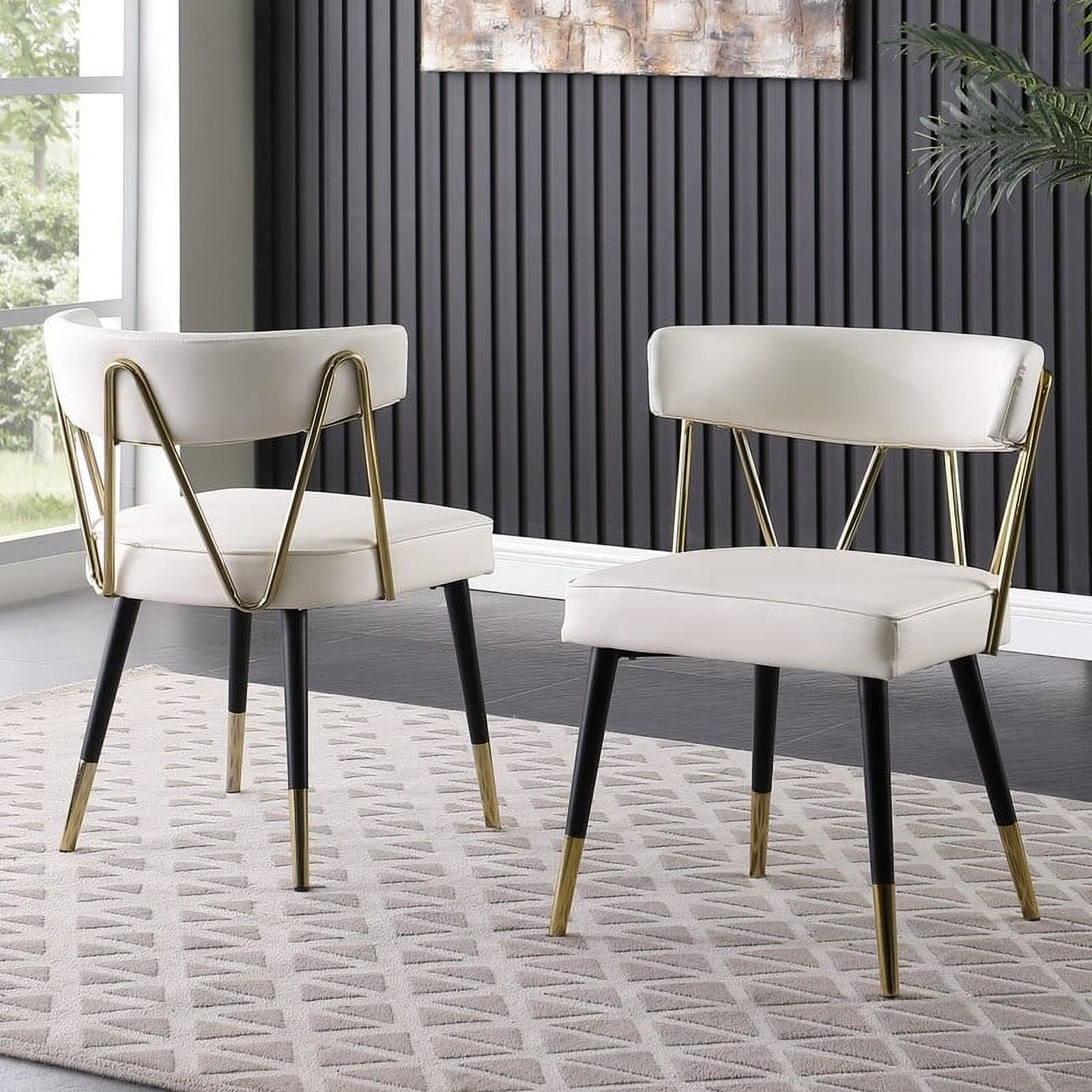 Dining Chair Set of 2, Glam Faux Leather Upholstered Kitchen Side Chairs with Gold Stainless Steel Trim, Padded Foam Seat, Ivory and Gold, 22.5"L x 23"D x 30.5"H for Dining Room