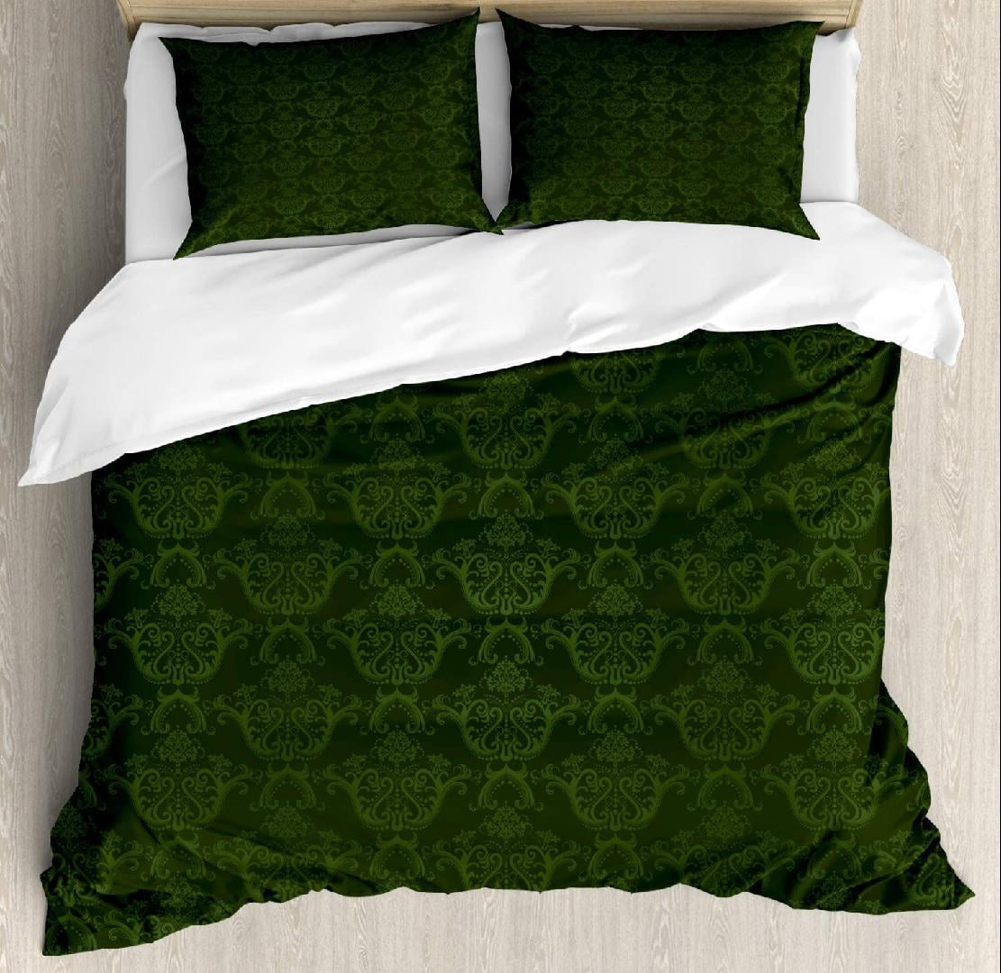 Hunter Green Duvet Cover Set, Victorian Damask Rococo Renaissance