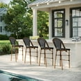 thumbnail image 5 of Martha Stewart Indoor-Outdoor Stackable Bistro Bar Stool with Natural Woodgrain Aluminum Finish Frame and Black/White Woven Rattan Back and Seat, 5 of 11