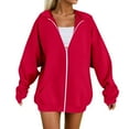 thumbnail image 5 of Letdown Zip Up Hoodie Women Oversized Sweatshirts 2025 Fall Winter Fashion Long Sleeve Casual Lightweight Y2K Hooded Jacket Tops (Red, M), 5 of 9