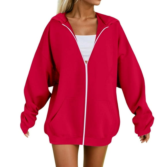 Aocisk Womens Hoodie Soft Comfortable Pullover Sweatshirt Casual Loose Fit Long Sleeve Warm Winter Fall Red L