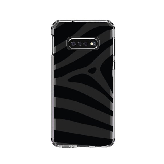 DistinctInk Clear Shockproof Hybrid Case for Samsung Galaxy S10e (5.8" Screen) - TPU Bumper, Acrylic Back, Tempered Glass Screen Protector - Black & Clear Zebra Stripes