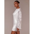 thumbnail image 5 of White Sequin Flared Sleeve Mini Dress, Boat Neck, Body-Skimming, Evening Party Cocktail Dress, 5 of 5
