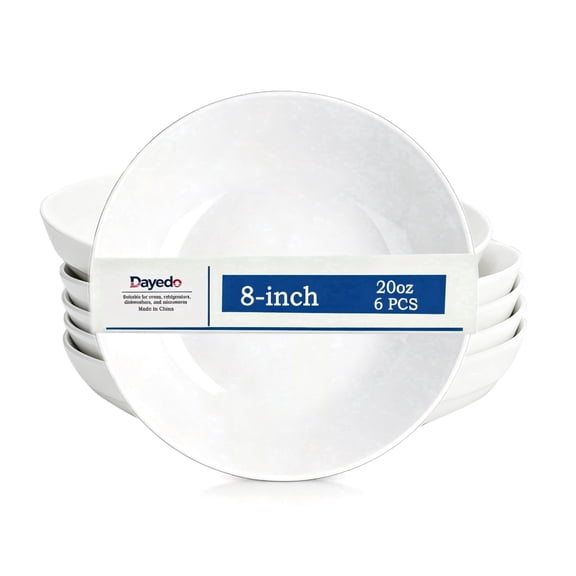 Dayedo 8-inch White Soup Bowl, Salad Bowl, Bread Bowl, 20 Ounce Ceramic Shallow Bowl (Set of 6)
