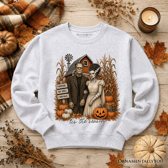 Frankenstein Couple Pumpkin Patch Sweatshirt, Vintage Halloween Fall Festival Sweater