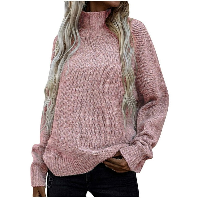 Yuyuzo Chandails pour Femmes à Manches Longues Col Roulé Hauts Tricotés Hiver Automne Décontracté Couleur Unie Chandails
