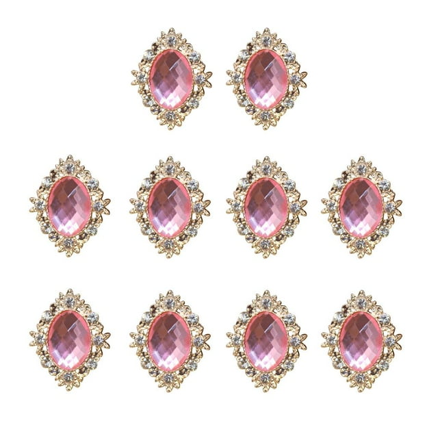 KLKCMS 10 Piece Diamante Rhinestone Beads Flat Back Button Scrapbook Sewing Craft Pink 30x25mm