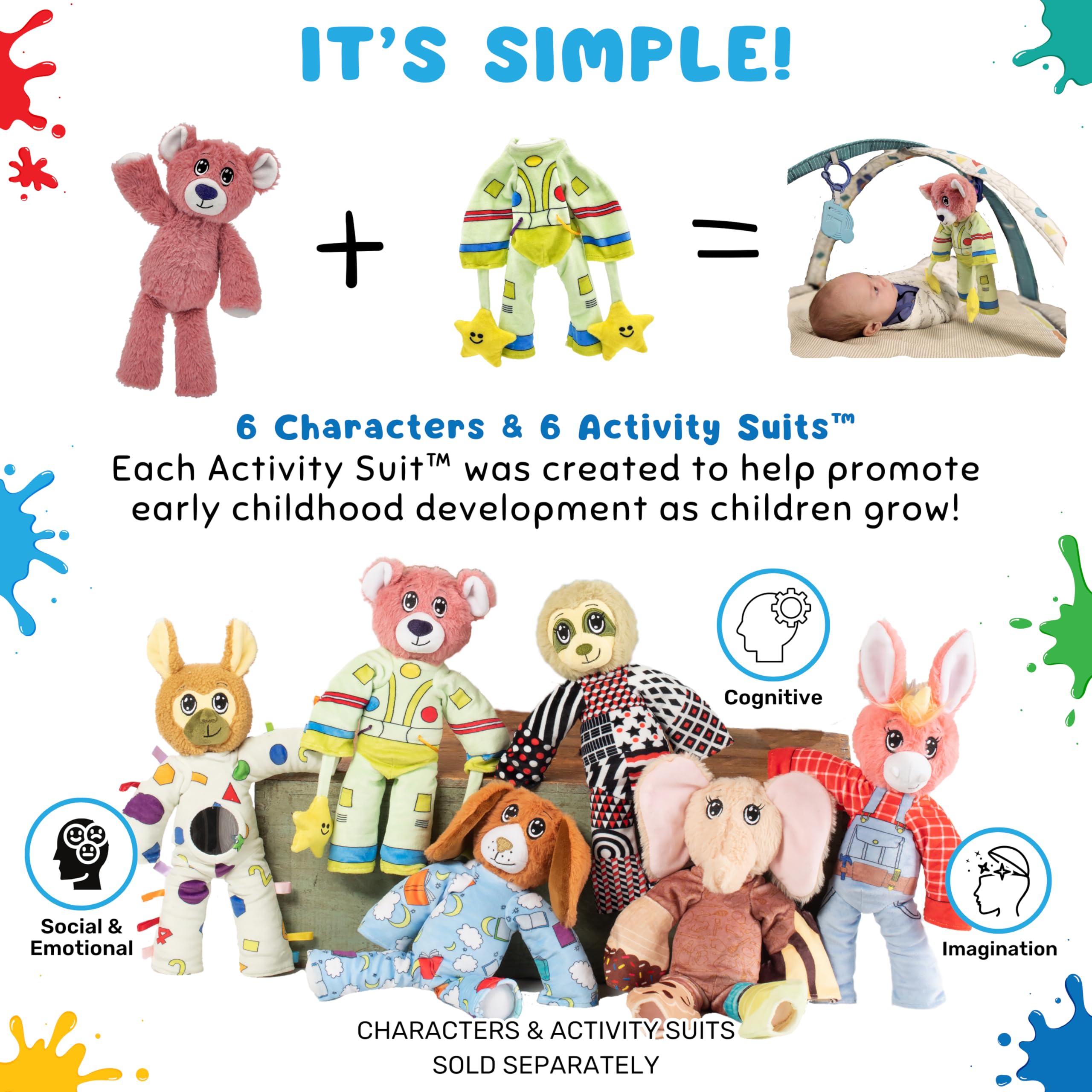 The Adventure Crew Bo the Bear Plush Comfort / Activity Toy for Newborn and Up | Ultra-Soft, 11.5" Compact Size with Weighted Limbs | Interactive Companion for Early Learning