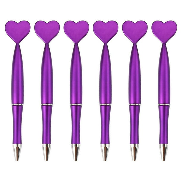 6x Valentine's Day Heart Shaped Ballpoint Pens Plastic Ballpoint Pen with Black Ink for Office School Classroom Supplies silver