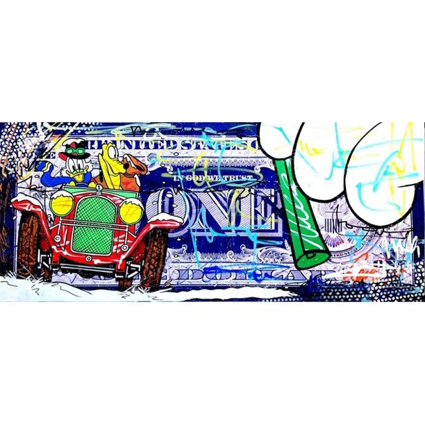 Disney Cartoon Wall Posters And Prints Wall Art Donald Duck Mickey Mouse on Canvas Painting Graffiti Money Picture Home Decor40x80cm Unframed Gao Jinjia LED