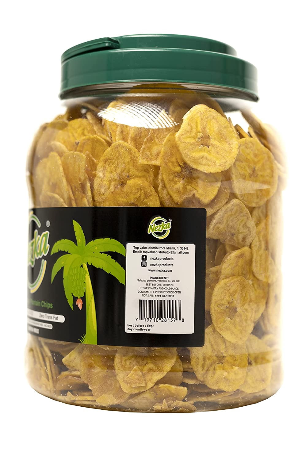 Nezka Plantain Chips - Delicious Crunchy Snacks and Side Dish - Reusable Jar of 28 oz | Chips de plátano Nezka - Deliciosos bocadillos crujientes y guarnición - Tarro reutilizable de 28 oz