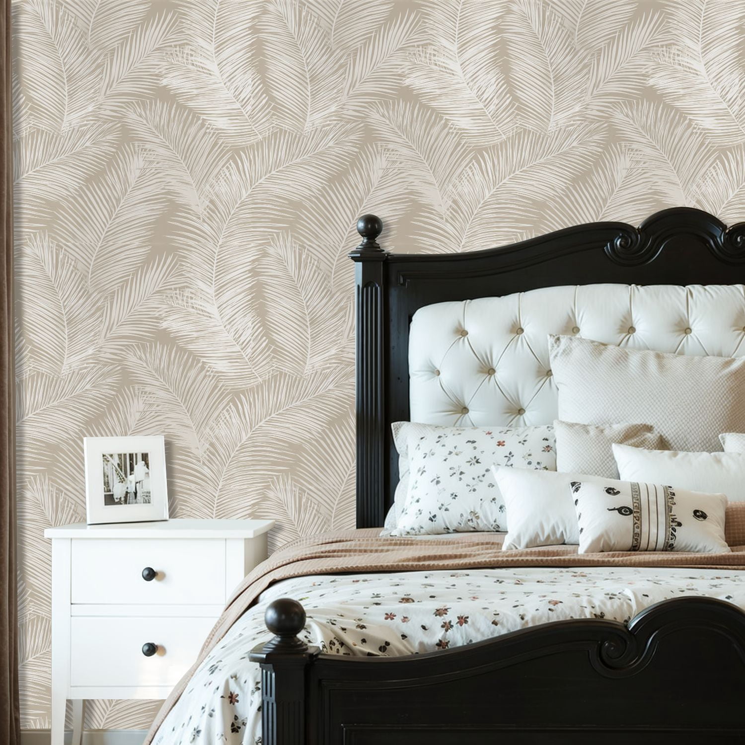 Peel and Stick Wallpaper Elegant Palm Leaves Neutral Tones Wall Mural 23.6in x 9.8ft Self Adhesive Removable Wall Paper Renter Friendly Wallpaper for Nursery Bedroom Cabinets