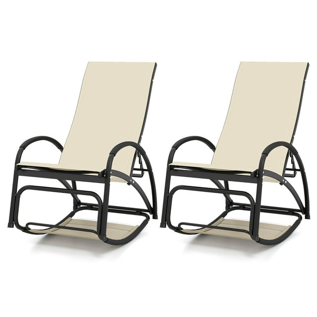 Gymax 2PCS 2-in-1 Outdoor Rocking Chair with 4-Position Adjustable Backrest Curved Armrests Beige