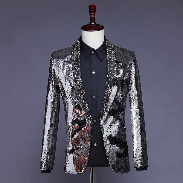 Traje de cuello vuelto con lentejuelas para hombre, traje para actuación en el escenario, club nocturno, bar, DJ, cantante, presentador, top moderno