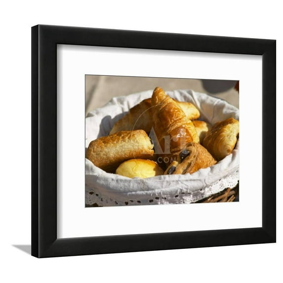Wicker Basket with Croissants and Breads, Clos Des Iles, Le Brusc, Var, Cote dAzur, France, World Culture Framed Art Print Wall Art by Per Karlsson Sold by Art.Com