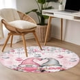 thumbnail image 5 of Pink Grey Gnomes Valentine Large Area Rugs for Bedroom Living Room, Soft Non Slip Carpet Bedside Rug, Love Heart Spring Floral Round Floor Cover Kitchen Accent Rug 3' for Dining Room/Office, 5 of 9