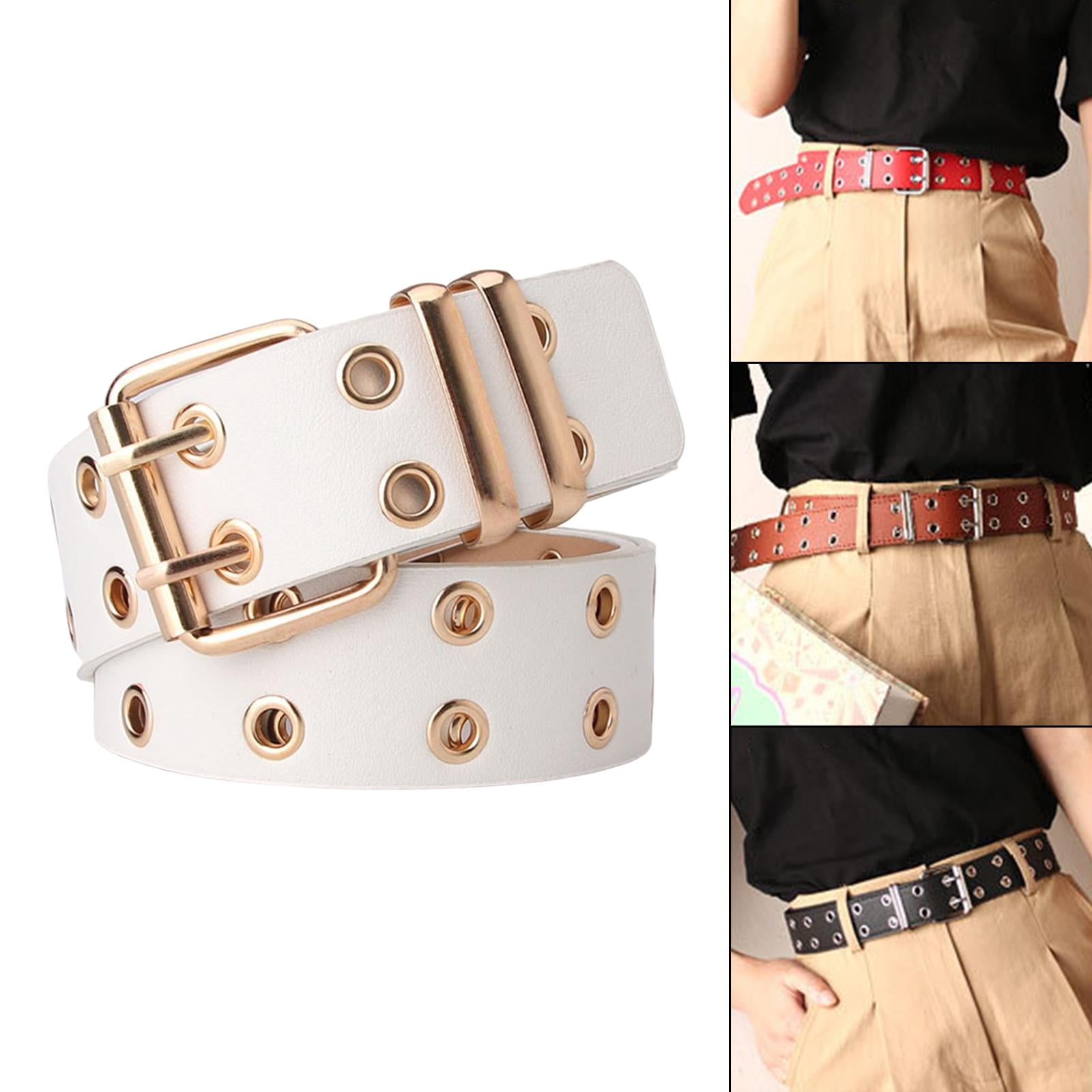 Double Grommet Punk Belt, Vintage Gothic Adjustable PU Leather Fashion  Hollow Eyelet Accessories, with for Pants Jeans. , White