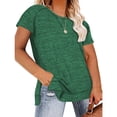 thumbnail image 5 of LANREMON women t shirts Summer tops Short Sleeve Oversized Flowy Casual Cute Round Neck Side Split Plus Size Tunic Tops Blouse Blue 18 Plus, 5 of 6
