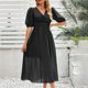 thumbnail image 2 of Vestido de Verano de Manga Corta para Mujeres de Moda Cómodo Vestido de Cuello en V de Color Sólido, Poliéster, 2 of 8
