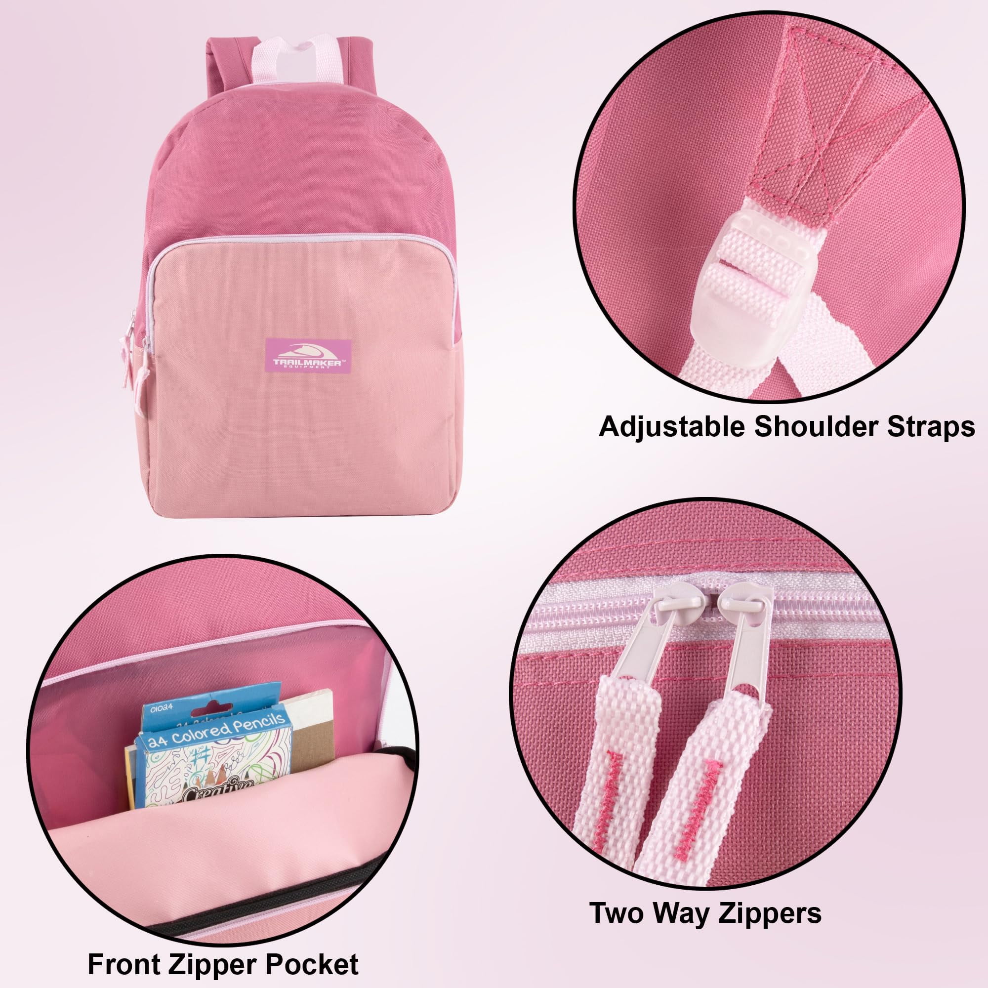 24 Pack of Bulk Wholesale Two Tone Color Backpacks for Travel and Commuting in Mixed Female Colors Pack