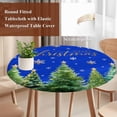 thumbnail image 4 of Christmas Tree Round Tablecloth, Fitted Table Cover with Elastic for 45"-54" Round Tables, Winter Snowflakes Xmas Pine Tree Blue Table Cloth Outdoor Indoor Dinning Party Waterproof Tablecloths, 4 of 7
