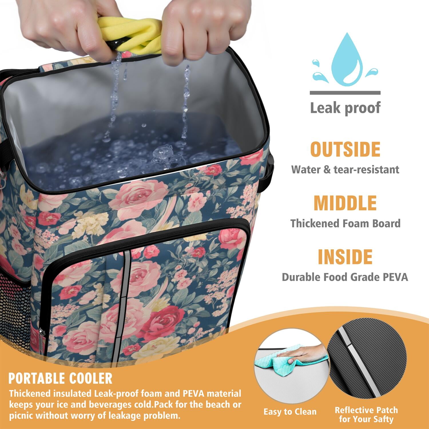 Travel Cooler Bag - Pioneer Flower Camping Beer Cooler Backpack with Bottle Opener- Waterproof Insulated Picnic Backpacks - Cooler Bag for Beach