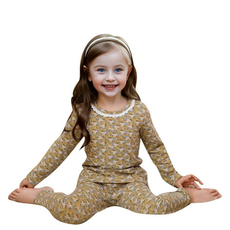 

Toddler Girls Pajamas 2Pcs Crew Neck Long Sleeve Tops with Pants Floral Sleepwear Loungewear Pajamas Set for Girls 18M-24M