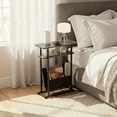 thumbnail image 3 of Narrow Small Side Table for Small Spaces - Slim End Table with Magazine Rack - 2 in 1 Narrow End Table Living Room - Skinny Bedside Table Nightstand Bedroom Thin Side Table, Grey, 3 of 10