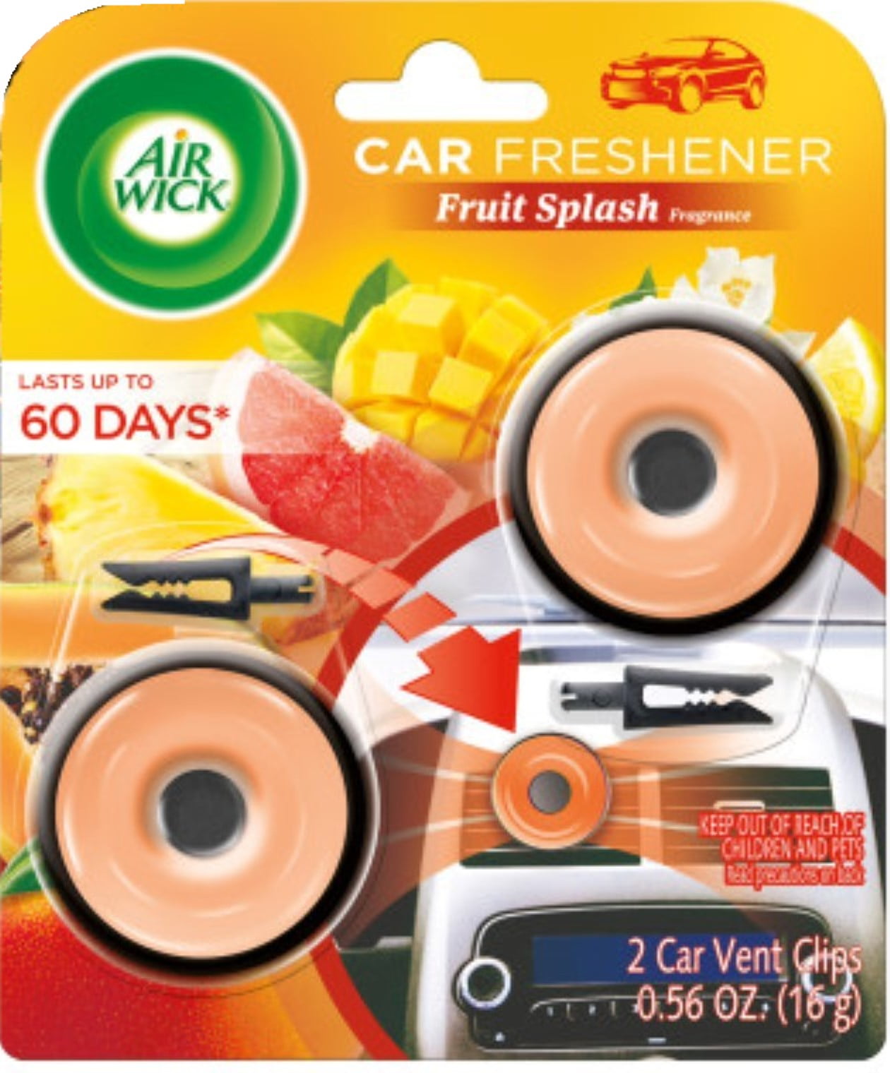 Air Wick Car Air Freshener Dot Vent Clips, Fruit Splash scent, Odor