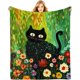 thumbnail image 1 of Manta de franela con diseño de gato negro, 50 x 60 pulgadas, 340 g/m², acogedora, ligera, gruesa, con flores verdes, para cumpleaños, para mujeres, hombres y niños, dormitorio, sala de estar, sofá,, 1 of 4