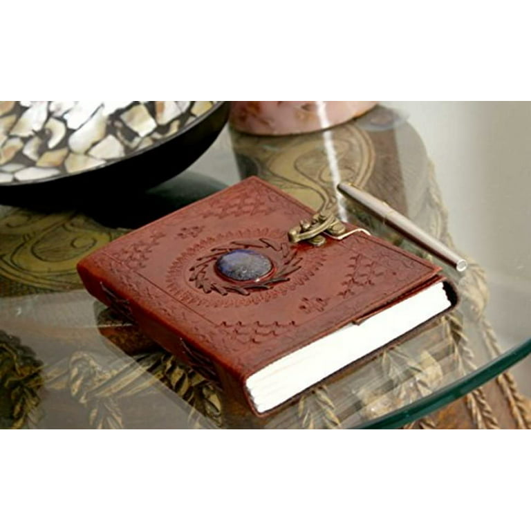 Leather Journal Writing Notebook Semi-Precious Stone Diary for Men Women  Unlined Papers, Bound Witch Journal Book of Shadow Sketchbook Notepad Gift  for Artist Writers by Rustic Town 
