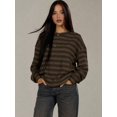 thumbnail image 4 of Women's Striped Sweater Waffle Knit Tops for Women Long Sleeve Shirts Light Weight Fall Tops Brown XXL, 4 of 9