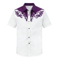 thumbnail image 4 of HOWPAY Button down Shirts for Men Short Sleeve Summer Western Cowboy Print Beach Vacation Tops Casual Regular Fit Oversized Soft Clothes Purple XL, 4 of 4